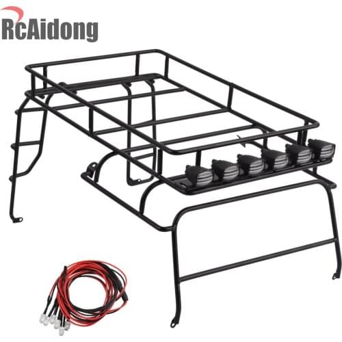 1/10 RC Crawler Metal Roof Rack Luggage Carrier with 6 LED Light for AXial SCX10 D90 Climbing Car Parts