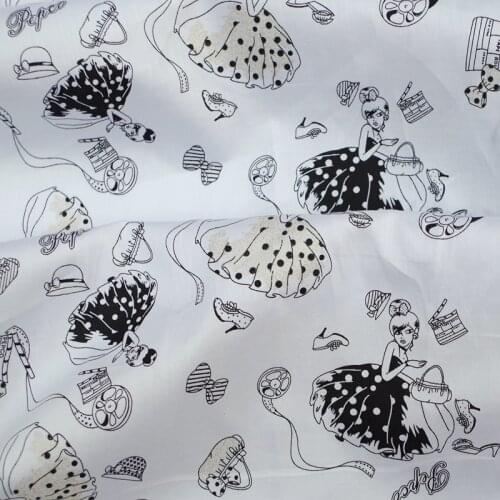 135cmx100cm Soft Cotton Twill Fabric for cloth, shirt, Skirt - princess,bag,bow,cat,shoes(black skirt)