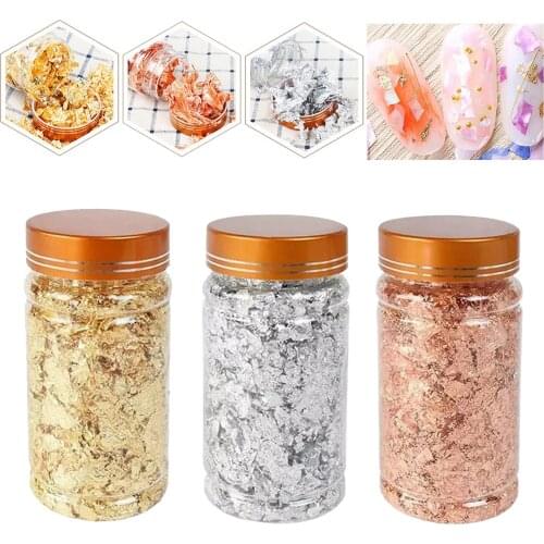 3Pieces 3Grams 3Color Gold Foil Leaf Flake DIY Crafts Nails Slime Decor Rose Gold Shiny Sheet Edible Cake Dessert