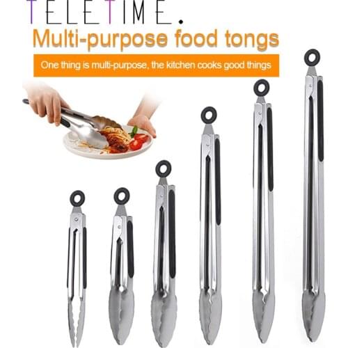 7/9/12/14/16Inch BBQ Grilling Tong Stainless Steel Salad Bread Serving Tong Non-Stick BBQ Tong Utensil Cooking Clip Kitchen Tool