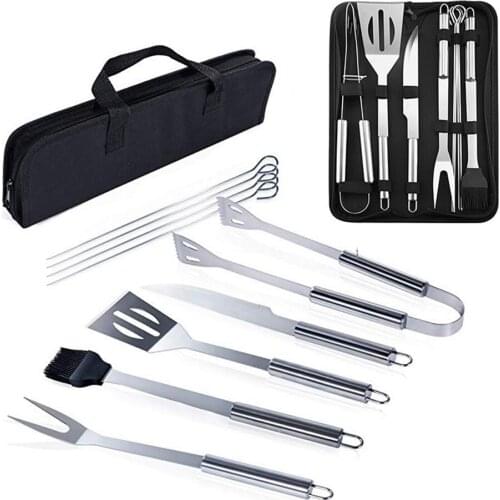 9Pcs Barbecue Grill Tools BBQ Accessories Stainless Steel BBQ Utensil Set Outdoor Camping Kitchen Gadgets with Bag