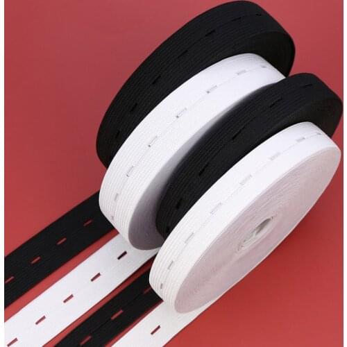 30M DIY Sewing Accessories 15mm 20mm Button Hole Elastic Band DIY White Black Buttonhole Pants Waist Adjustable Costura Macrame