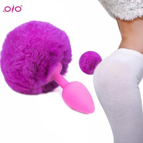 OLO Cute Plush Rabbit Tail Sex Toy Sexy Butt Plug Prostate Massager Tail Silicone Anal Plug Erotic Cosplay for Women Men Gay