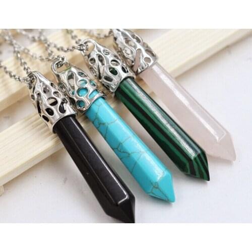 BJN001-Healing Pointed Chakra Beads Necklace Pendant Point Quartz Crystal Stone Beads Pendant Whit chain 18" Mixed 5pcs/lot