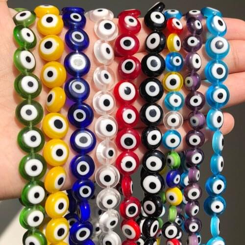 6 8 10mm Mixed Round Flat Shape Evil Eye Beads Lampwork Glazed Glass Beads for Bracelet Necklace DIY Jewelry Making Wholesale