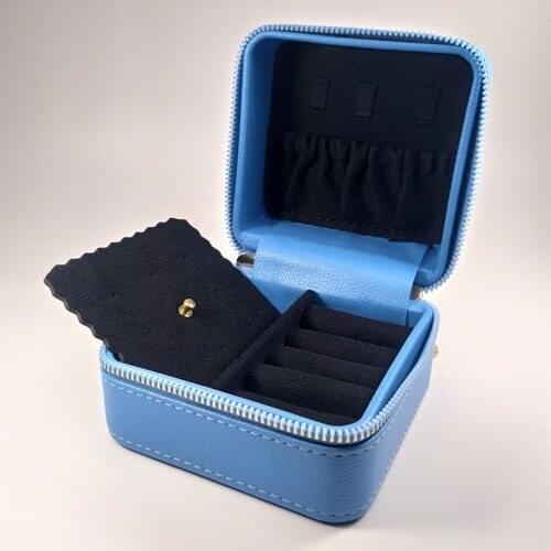 Ozer Box Zipper Leather Jewelry Bag Blue