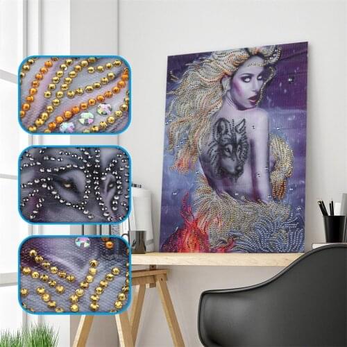 Unframed 5D Cross Stitch Kits Diamond Painting Drawing of Beauty and Leopard Handmade Delicate Diamond Wall Painting Crafts