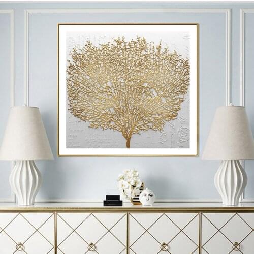 Nordic Style Golden Rich Tree Picture Light Oil Painting on Canvas Posters and Print Wall Art Picture for Living Room Home Decor