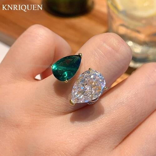 Vintage Real 925 Sterling Silver Emerald Lab Diamond Rings for Women Charms Party Wedding Gemstone Adjustable Ring Fine Jewelry