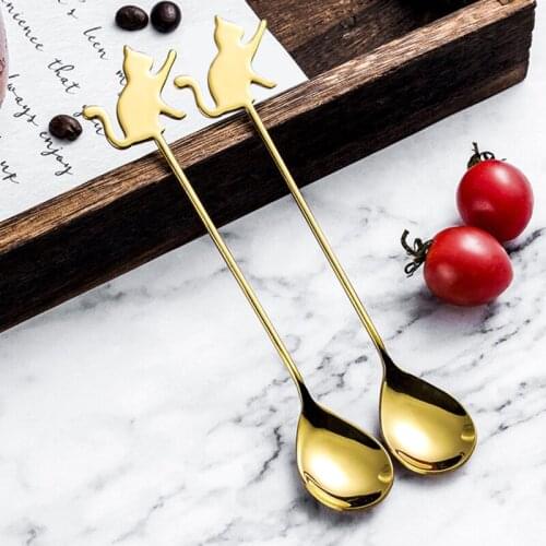 Stainless Steel Stirring Spoon Creative Cartoon Lovely Coffee Spoon Cute Cat Dessert Ice Cream Snack Spoon Office Kitchen Tool