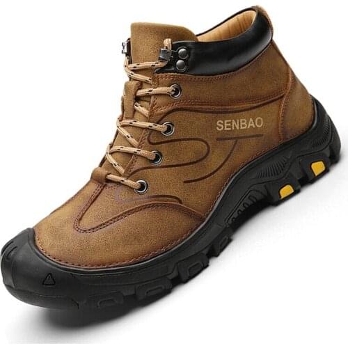 Leather Winter Men Boots Waterproof Warm Fur Snow Boots Men Outdoor Winter Work Casual Shoes Men Sneakers Rubber Ankle Boots