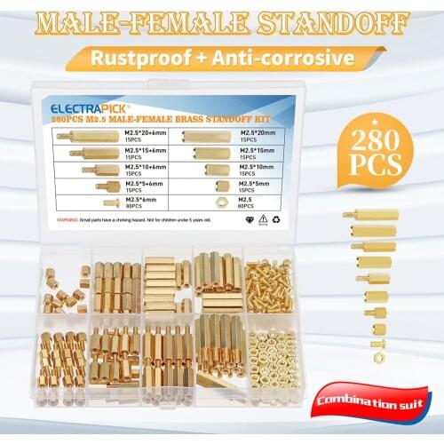 280Pcs M2.5 Hex Nuts Assortment Kit Head Brass Spacing Double pass Screws Threaded Pillar PCB Computer PC Motherboard Spacer