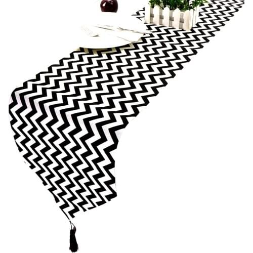 Black White Striped Table Runner with tassel Romantic wedding decoration table decor home diy decoration Europe style textile