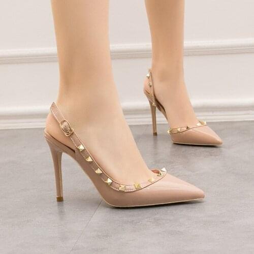 2021 new Baotou female sandals Korean fashion rivet pointed high heels sexy shallow mouth hollow Womens shoes