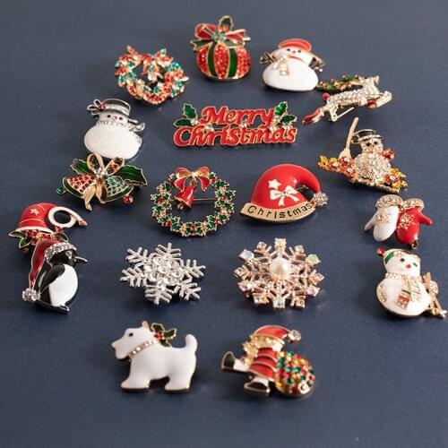 Christmas Brooches Pins Cute Santa Snowman Claus Hat gloves Bells Socks Penguin Candy Enamel Pin Badges Brooch For Women Gift