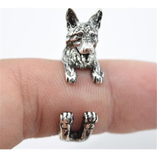 Wholesale New Trendy Vintage Shepherd Dog Rings Gold Silver Color Promise Rings For Women Girl World Of Warcraft Aros Overwatch