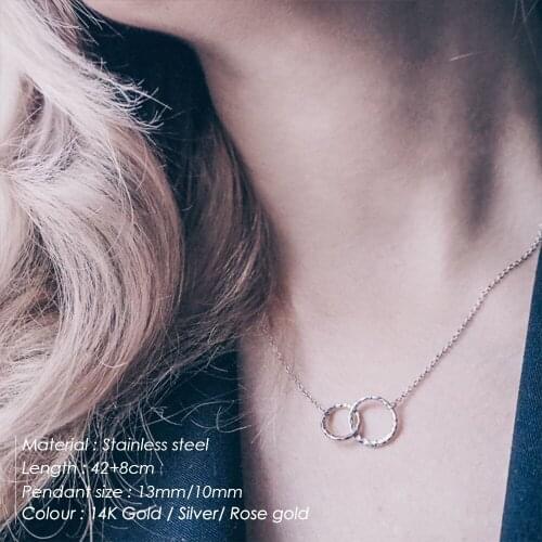 Stainless Steel Circles Pendant Necklace for Women Elegant Short Thin Chains Choker Valentines Day Anniversary Gift