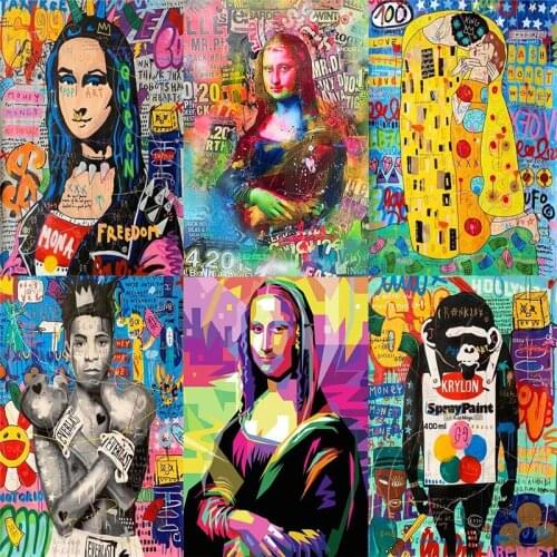 Mona Lisa Portrait Funny Graffiti Art Canvas Painting Cuadros Posters and Prints Wall Art for Living Room Home Decor (No Frame)
