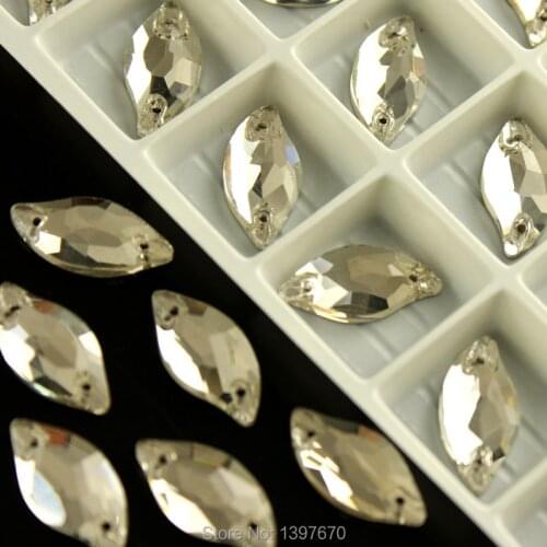 Sew On Rhinestones Crystal Color Leaf shape Flatback Sewing Stone Glass Crystal buttons With 2 Holes