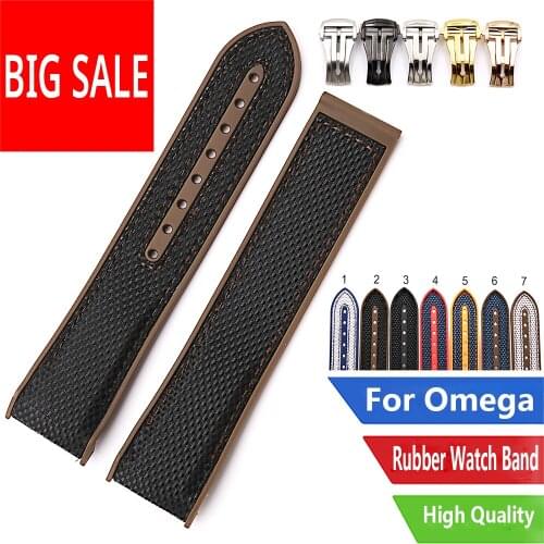 CARLYWET 20 22mm Black Watch Band Strap Rubber Silicone Nylon Replacement Watchbands For Omega Planet Ocean 45 42mm With Clasp