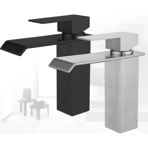 Waterfall Basin Faucet Bathroom Deck Mounted Sink Tap Cold and Hot Water Mixer Tap Stainless Steel Vanity Vessel Sink Faucets