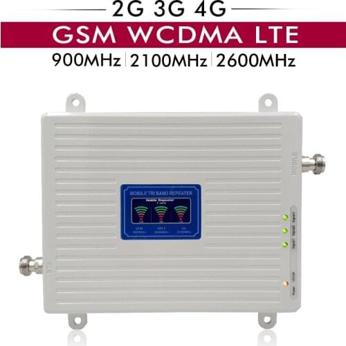 65dB Gain LCD Display 2G 3G 4G Triple Band Repeater GSM 900+WCDMA 2100+LTE 2600 MHz Cellular Amplifier Cell Phone Signal Booster