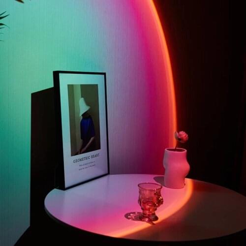 USB Rainbow Sunset Projector Atmosphere Night Light Sunset Projection Desk Lamp For Bedroom Bar Coffee Store Decoration Lighting