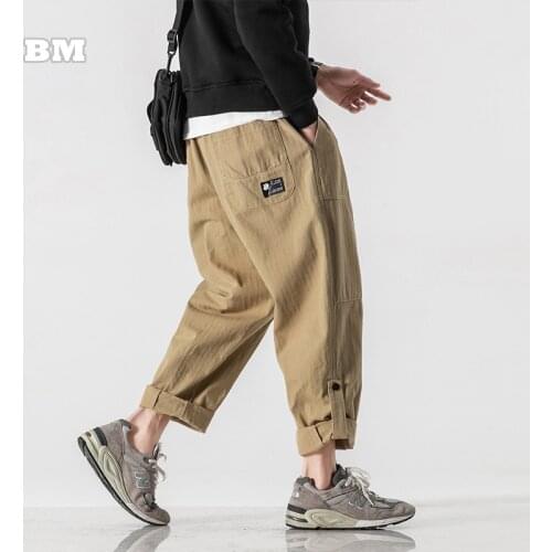 Spring American Fashion Casual Harem Pants Japanese Streetwear Cargo Pants Harajuku Khaki Straight Trousers Men Clothing
