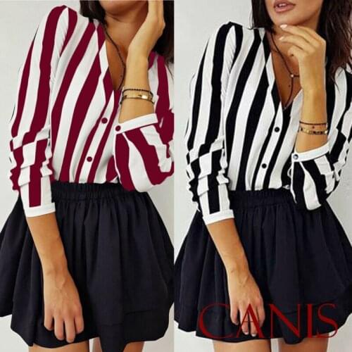 2020 Office Work Blouses Wear Women Spring Summer Style Blouses Shirts Lady OL Long Sleeve Striped Turn-down Collar Blusas Tops