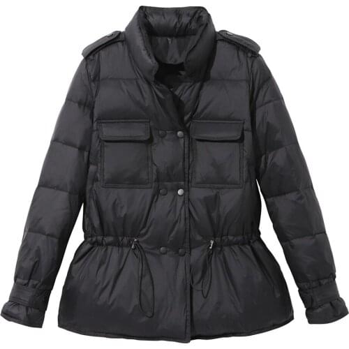 2020 Winter Women Ultralight Jacket Coat Long Sleeve Warm Down Parka Female Double Breasted Lace up belt Outwear Autumn Puffer