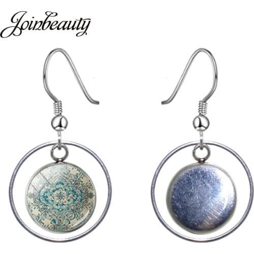 JOINBEAUTY Religion Om Symbol Buddhism Zen Hollow Out Drop Earring Mandala Henna Picture Glass Dome Pendant Earring Jewelry A209
