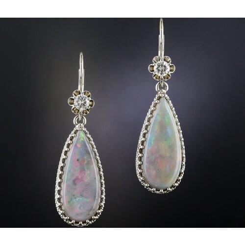 Trendy Water Drop White Fire Opal Stone Earrings Fashion Bright Silver Color Flower Crystal Wedding Dangle Earrings Z3X613