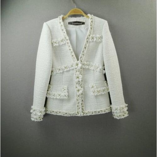 High quality beading floral tweed jackets coat Fashion women elegant short coat A182
