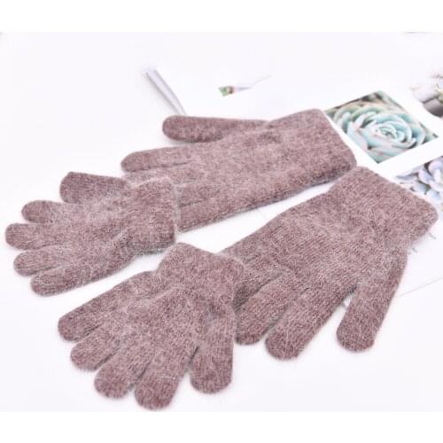 Women Men Unisex Winter Ribbed Wool Knitted Full Fingered Gloves Basic Warmer Kids Wool Knitted Gloves Set