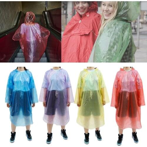 10pcs Disposable Rain Ponchos Waterproof Plastic Adults Emergency Raincoats Lightweight Multicolor Rainwear with Drawstring