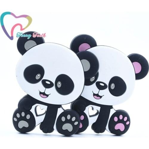 10 PCS Animal Panda Shaped Silicone Cartoon Bear Teether Baby Diy Necklace Accessories Food Grade Tiny Rod Baby Shower Gifts