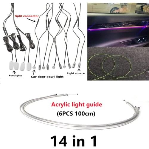 14 in 1 RGB LED Atmosphere Car Light Interior Ambient Light Acrylic Fiber Optic Strips Light by App Control DIY Music car lights
