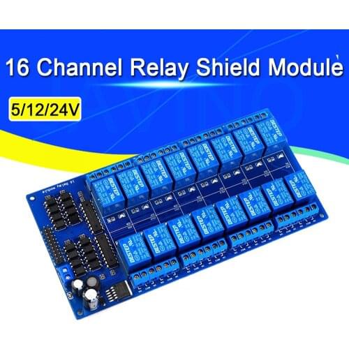 16 Channel Relay Shield Module DC 5V 12V 24V with Optocoupler LM2576 Microcontrollers Interface Power Relay For Arduino DIY Kit