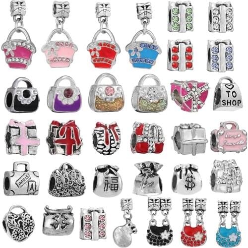 2Pcs/Lot Sparkling Bag Shape Enamel Beads Charm Pendant Fit DIY Original Bracelets Necklaces For Women Men Jewelry Special Offer