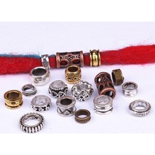 5 Pcs Dreadlock Beads Rings Tibetan Silver Different Styles Hair Braid Dread Tube Accessories