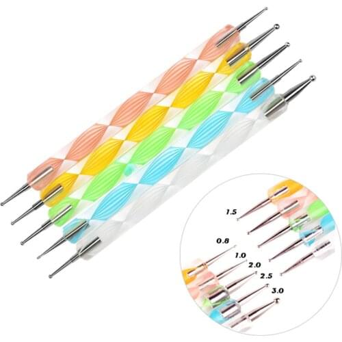 5Pcs/lot DIY Nail Art Tool 2 Way Brush Salon Decoration Manicure Painting Nail Art Dotting Pen