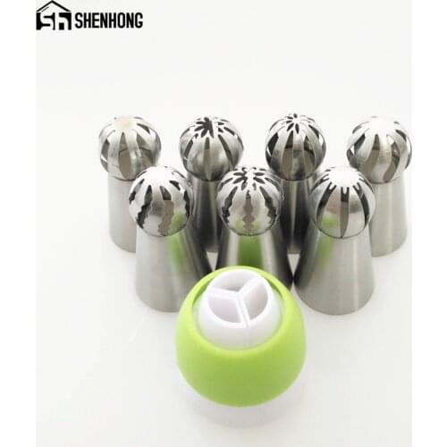 7PCS Spherical Russian Piping Tips And Coupler Ball Stainless Steel Icing Nozzles Pastry Fondant Cupcake Baking Tool