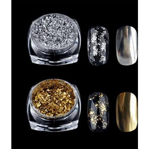 2 Boxes/Set Nail Flakes Powder Irregular Broken Flakes Gold Silver Flake Sequin With 2PC Brushes Nail Tips Art Glitter Flakes xF
