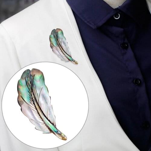 Fashion Women Natural All-match Abalone Shell Brooch Feather Shaped Brooch Pin Lapel Collar Scarf Badge Clothes Jewelry