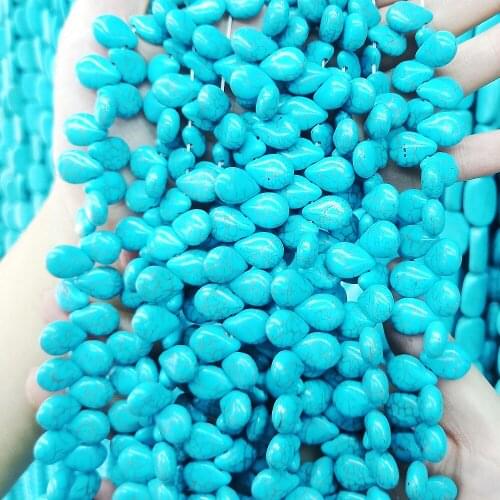 Natural Semi-gem Stone Turquoises Flat Drop Loose Beads 10-18m Beaded for Jewelry Making DIY Bracelet Necklace Accessories 39cm
