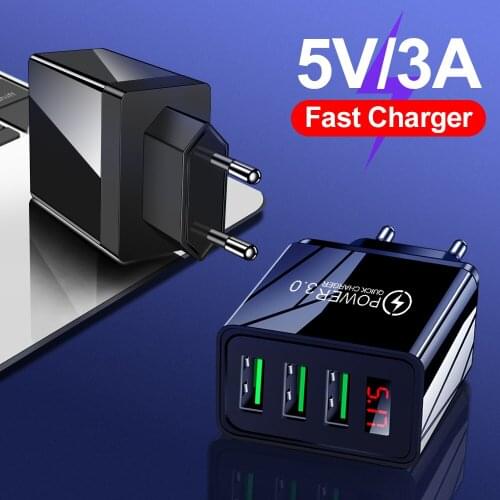 Quick Charge 3.0 USB Charger 5V/3A 3 USB Fast Charging EU US Plug Mobile Phone Charger For iPhone 12 Pro Samsung Xiaomi Huawei