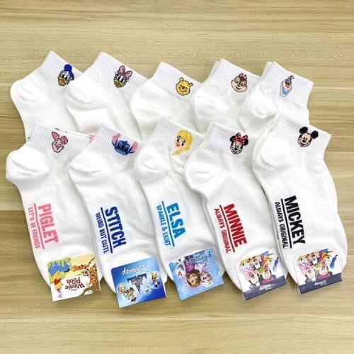 Disney Mickey Minnie Donald Duck Elsa Cartoon Print Ladies Cotton Socks Sweet Socks Four Season Socks Harajuku Socks