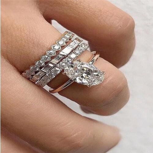 European and American Fashion Personality Crystal Zircon Ladies Simple Banquet Ring Whole Sale Jewelry for Women 1 Ring