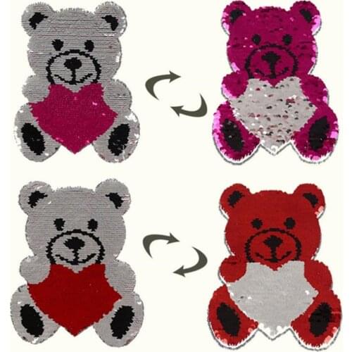 T-shirt Girl Patch 22cm Bear flip double sided Patches for clothing Reversible change color sequins T shirt Stickers