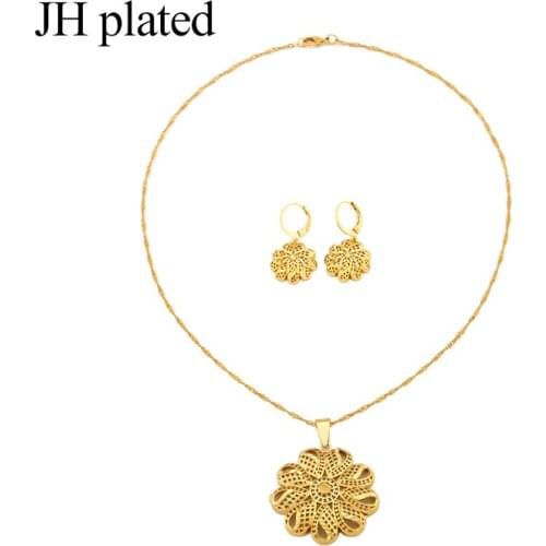JHplated African Dubai New Fashion gold color jewelry sets women gifts wedding 45cm Pendant Necklace and Earrings sets Send Mom